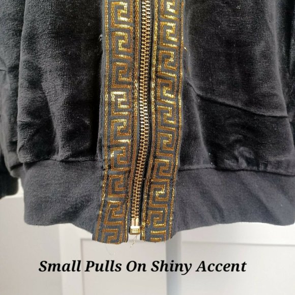 Vintage SK Sport Velour Jacket Medium Black -70s -Gold Greek Accent -Zip Up - Picture 4 of 14